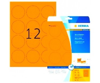 Neoon-oranžid kleebisetiketid Herma - Ø 60mm, 20 lehte